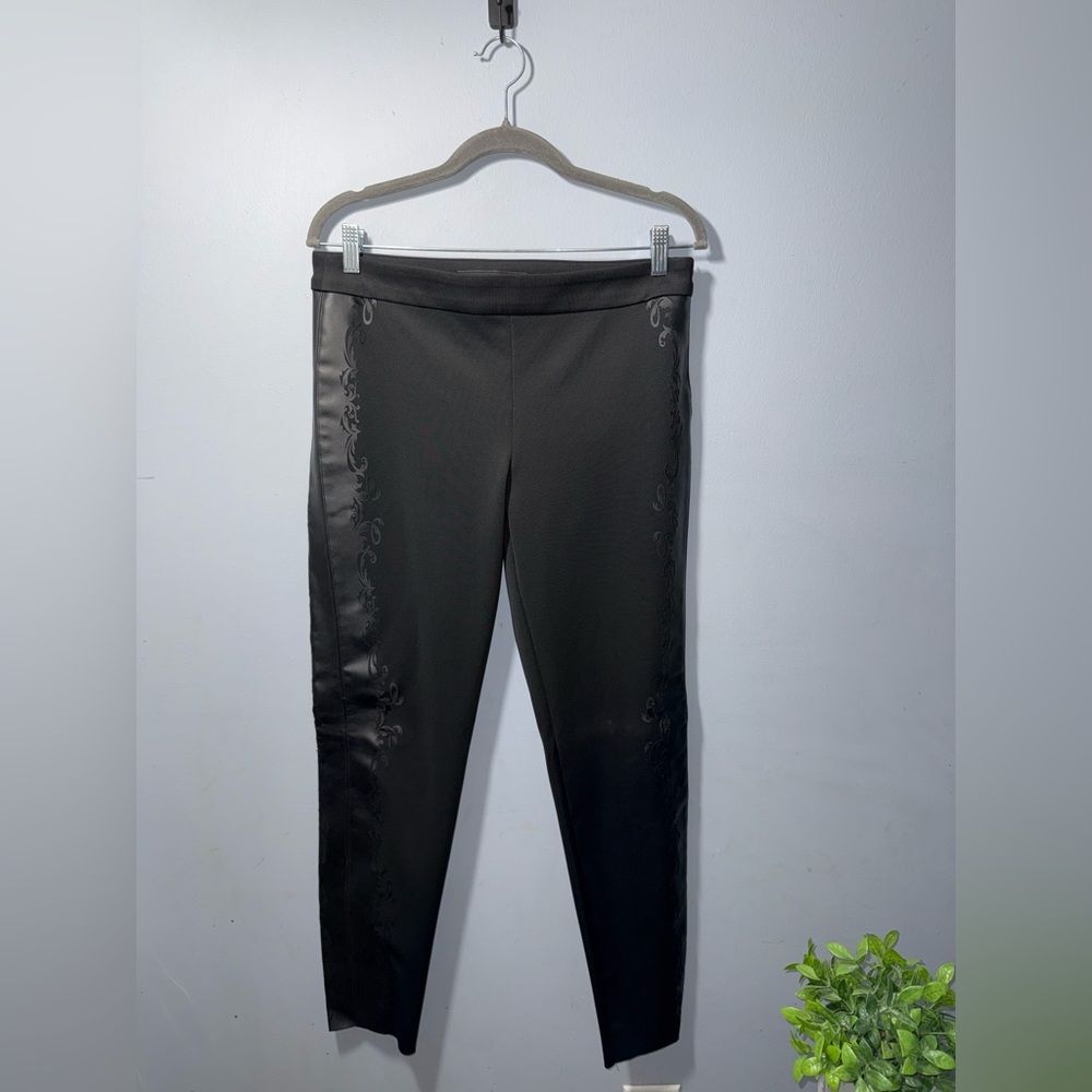 ZARA women’s Black trousers with embellished Appliqué on sides size M NWOT flaw*